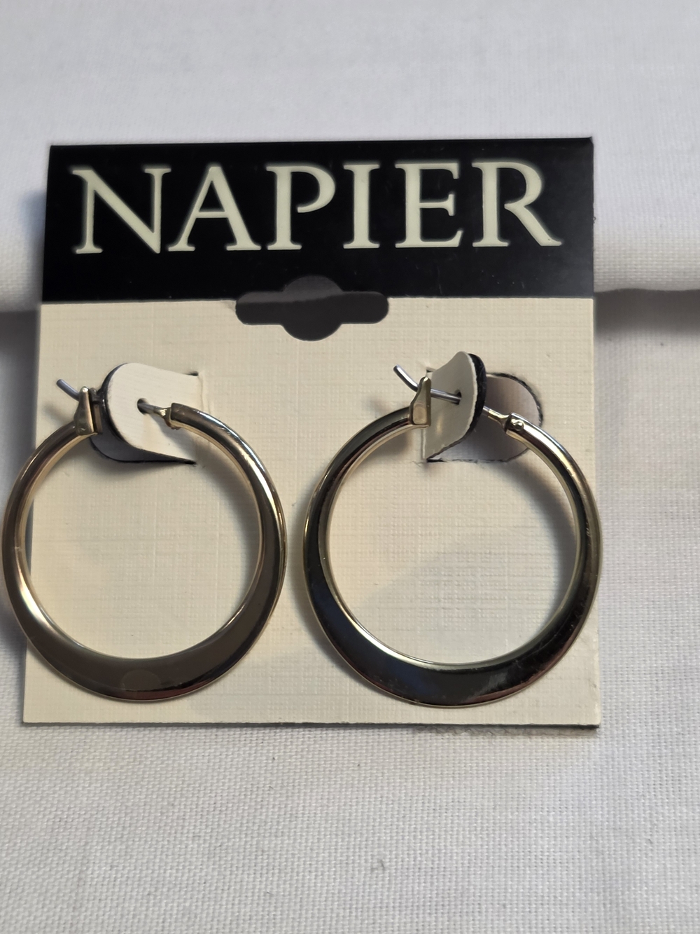 Napier 1.5" Gold-Tone Flat Hoop Earrings Wire Latch Closure